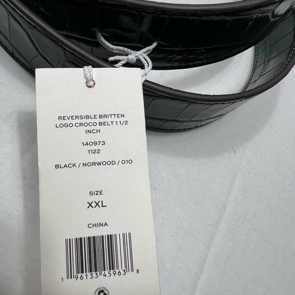 Tory Burch 1.5” Britten Reversible Logo Croc Belt In Black/Green Size: XXL - Picture 5 of 7